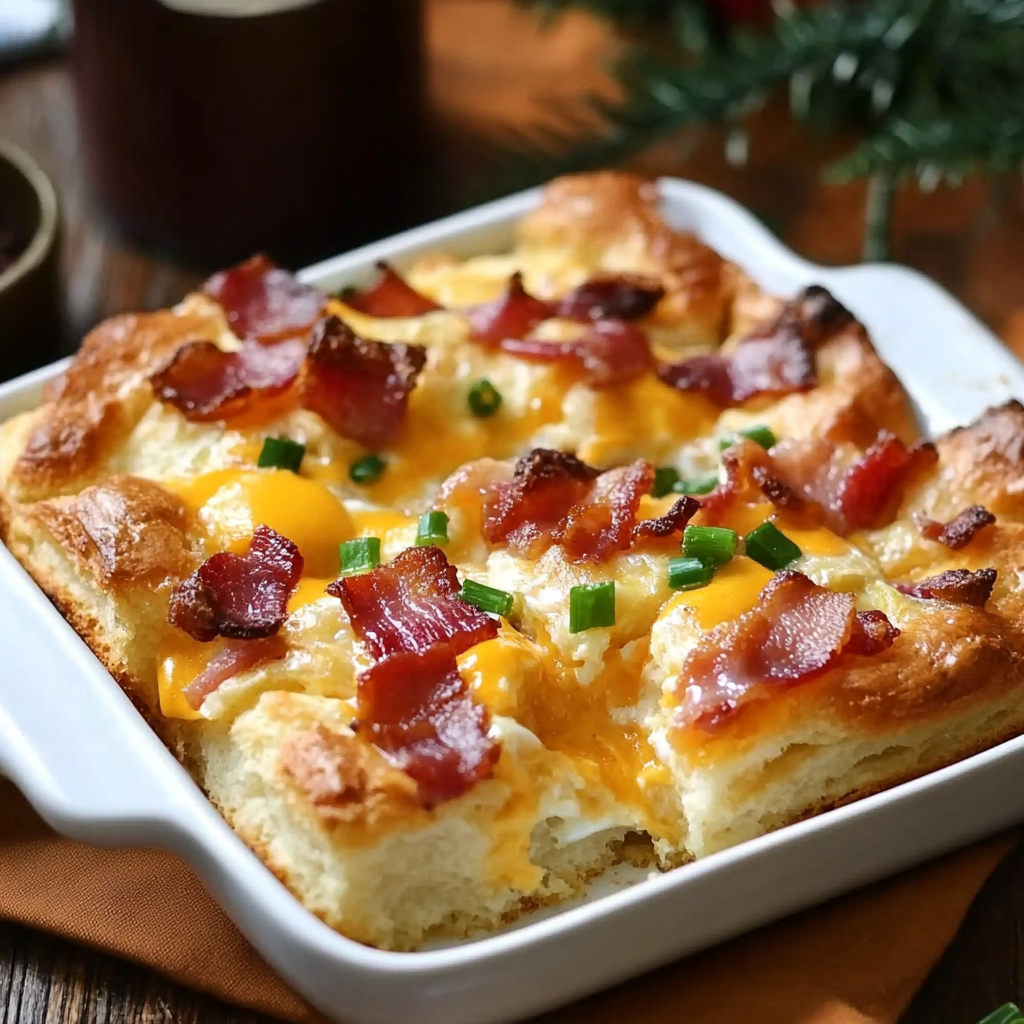 Christmas Morning Bacon, Egg and Cheese Biscuit Bake