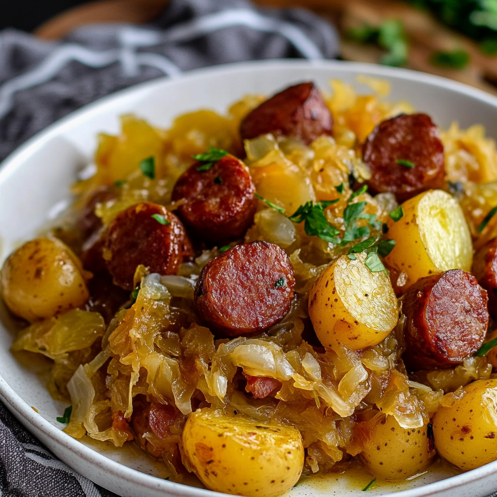 Polish sausage Sauerkraut and potatoes