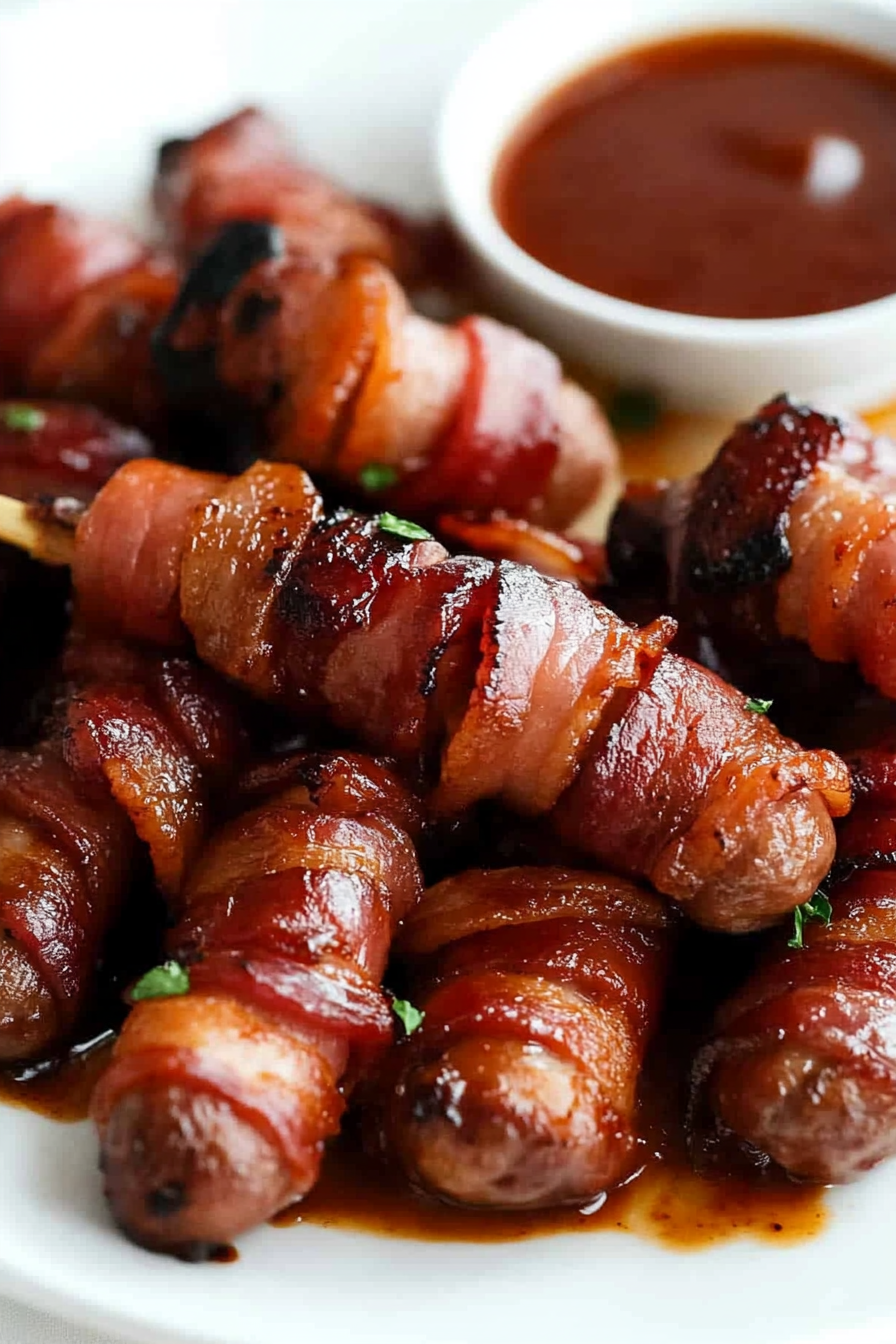 Brown Sugar Bacon Wrapped Little Smokies Recipe Final Dish Presentation