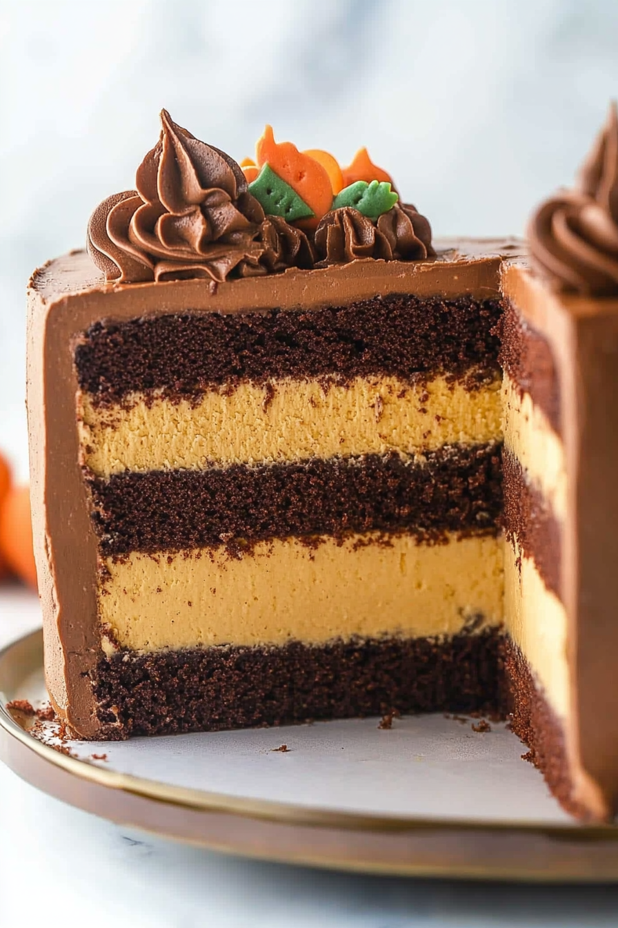Chocolate Pumpkin Cheesecake Cake Recipe
