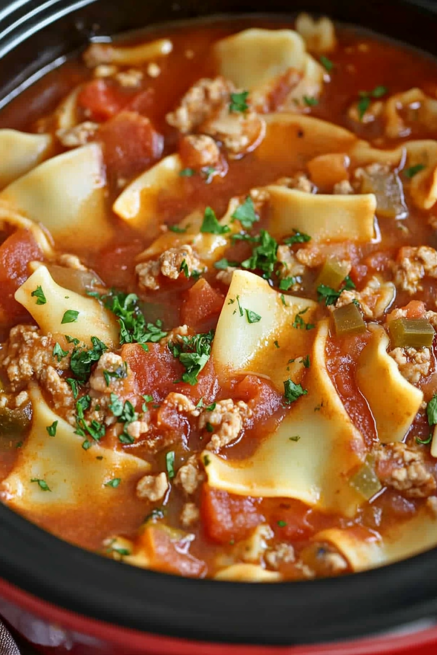 Delicious Crockpot Lasagna Soup Recipe Final Dish Presentation