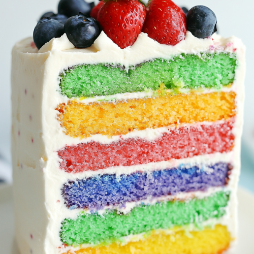 Healthy Rainbow Ice Cream Cake Recipe with Fresh Fruit