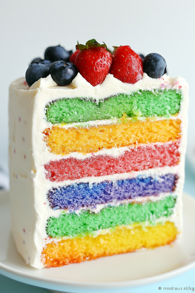 Healthy Rainbow Ice Cream Cake Recipe with Fresh Fruit