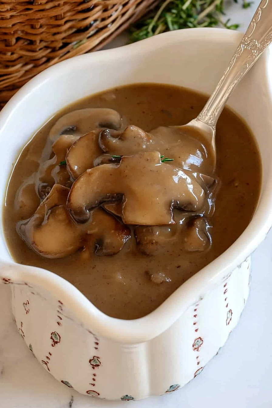 Homemade Mushroom Gravy Recipe Final Dish Presentation