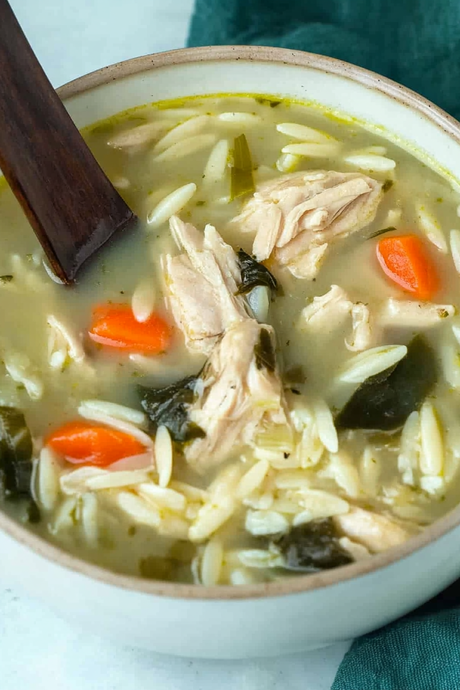 Lemon Chicken Orzo Soup Recipe Final Dish Presentation