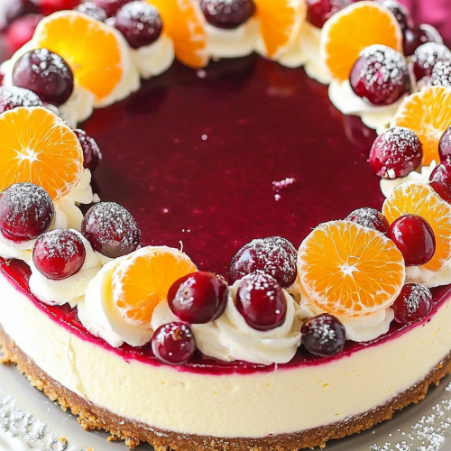 No-Bake Sparkling Cranberry Orange Cheesecake Recipe