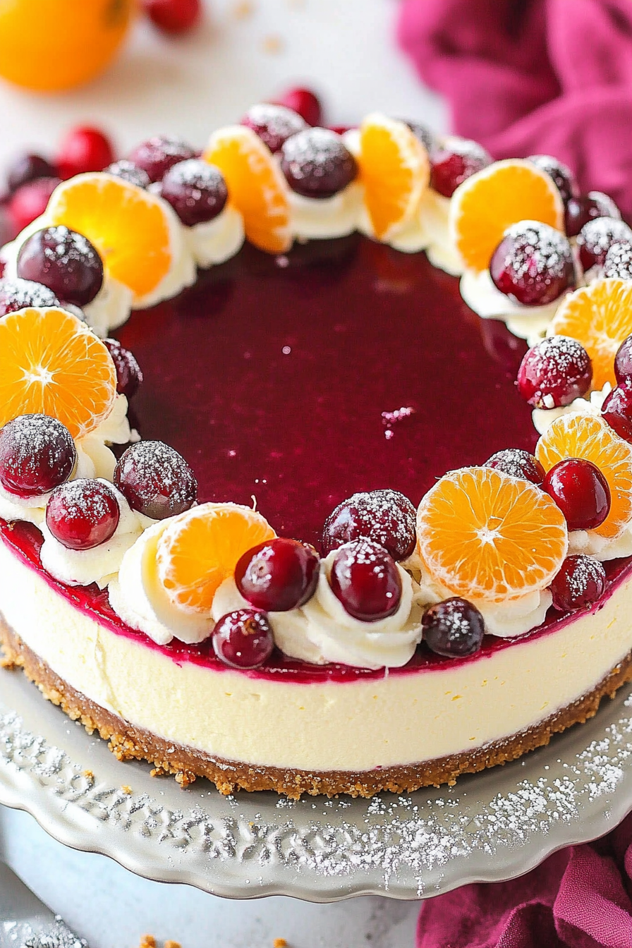 No-Bake Sparkling Cranberry Orange Cheesecake Recipe