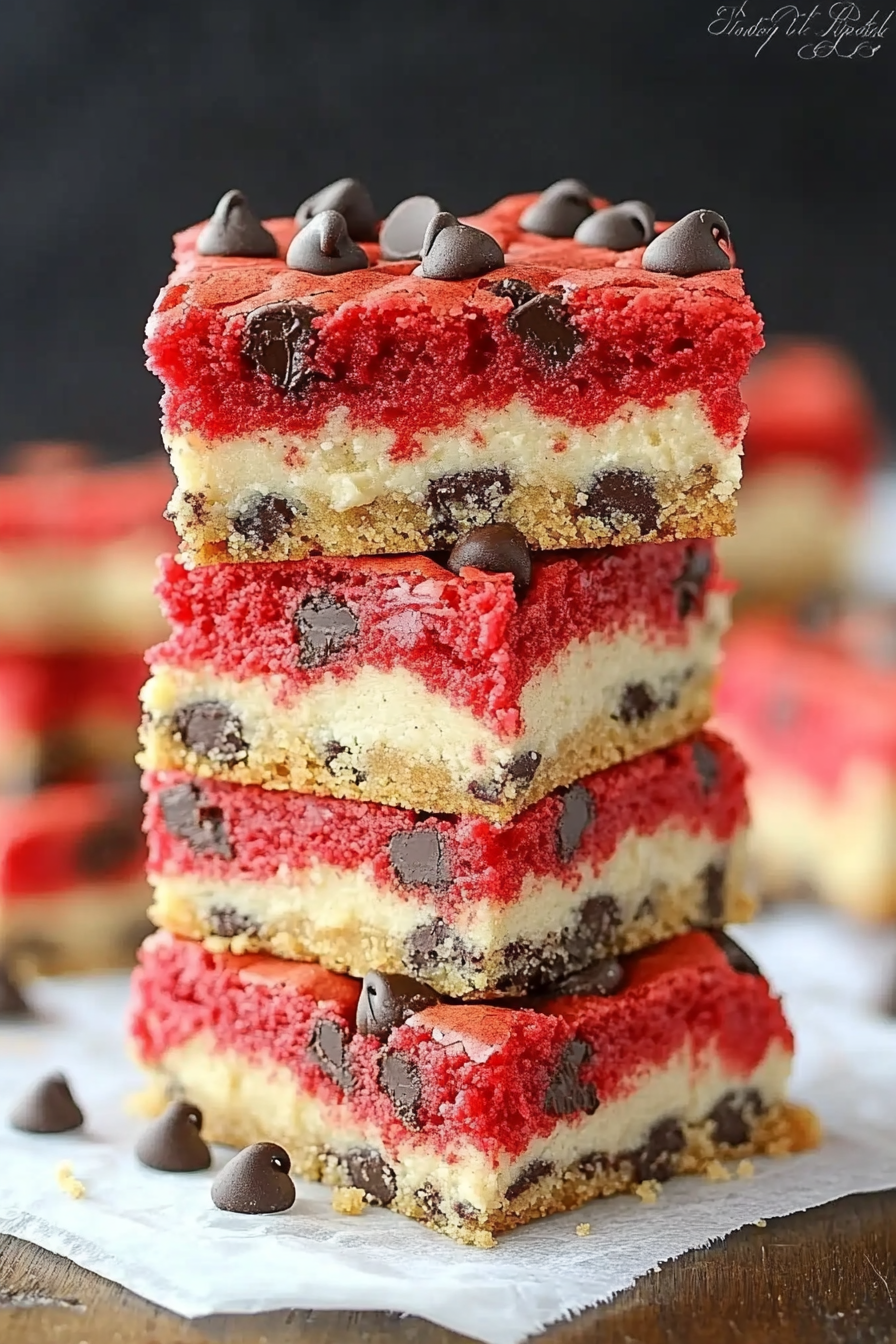 Red Velvet Cheesecake Chocolate Chip Cookie Bars Recipe