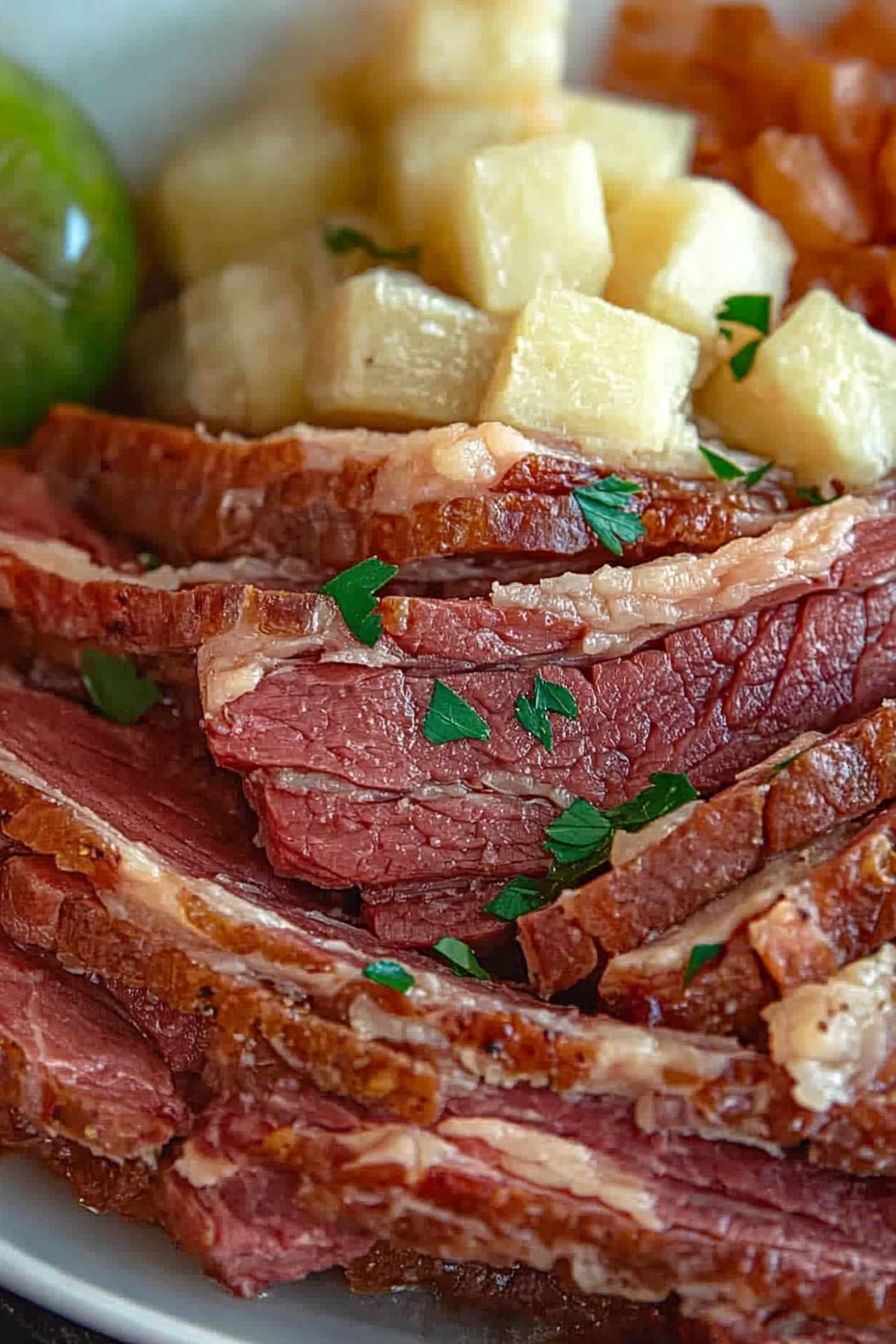 Slow Cooker Corned Beef Recipe Final Dish Presentation