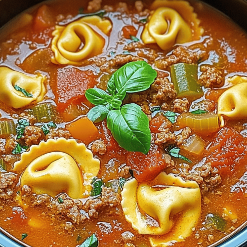 Slow Cooker Tomato Tortellini Soup with Ground Beef