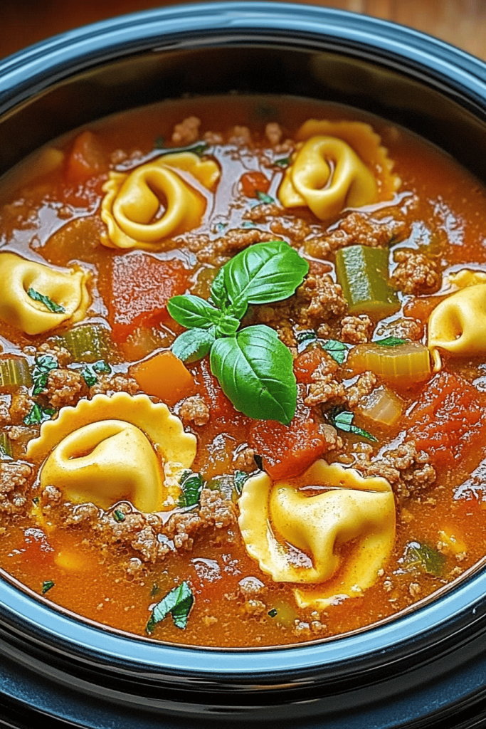 Slow Cooker Tomato Tortellini Soup with Ground Beef