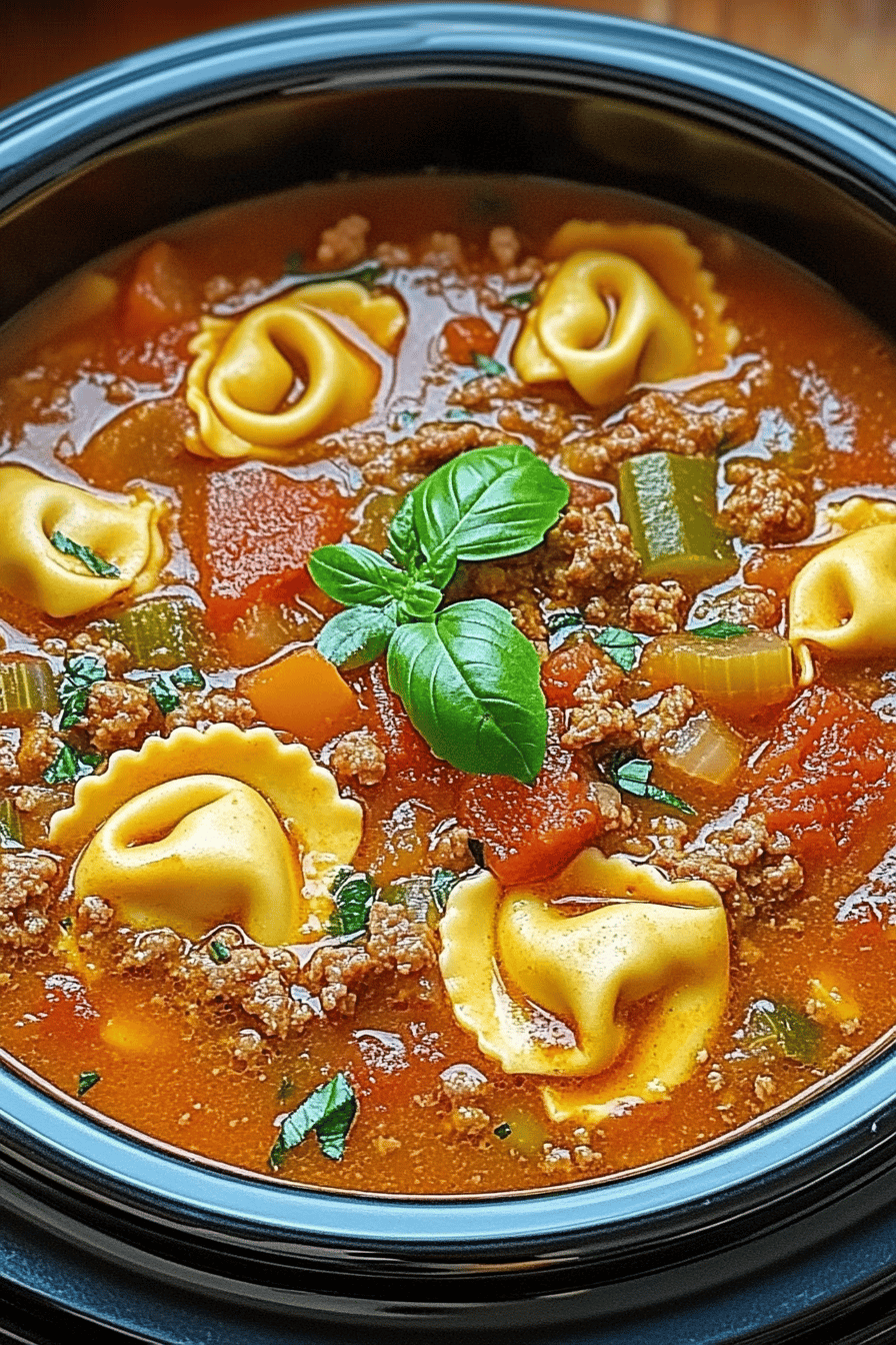 Slow Cooker Tomato Tortellini Soup with Ground Beef