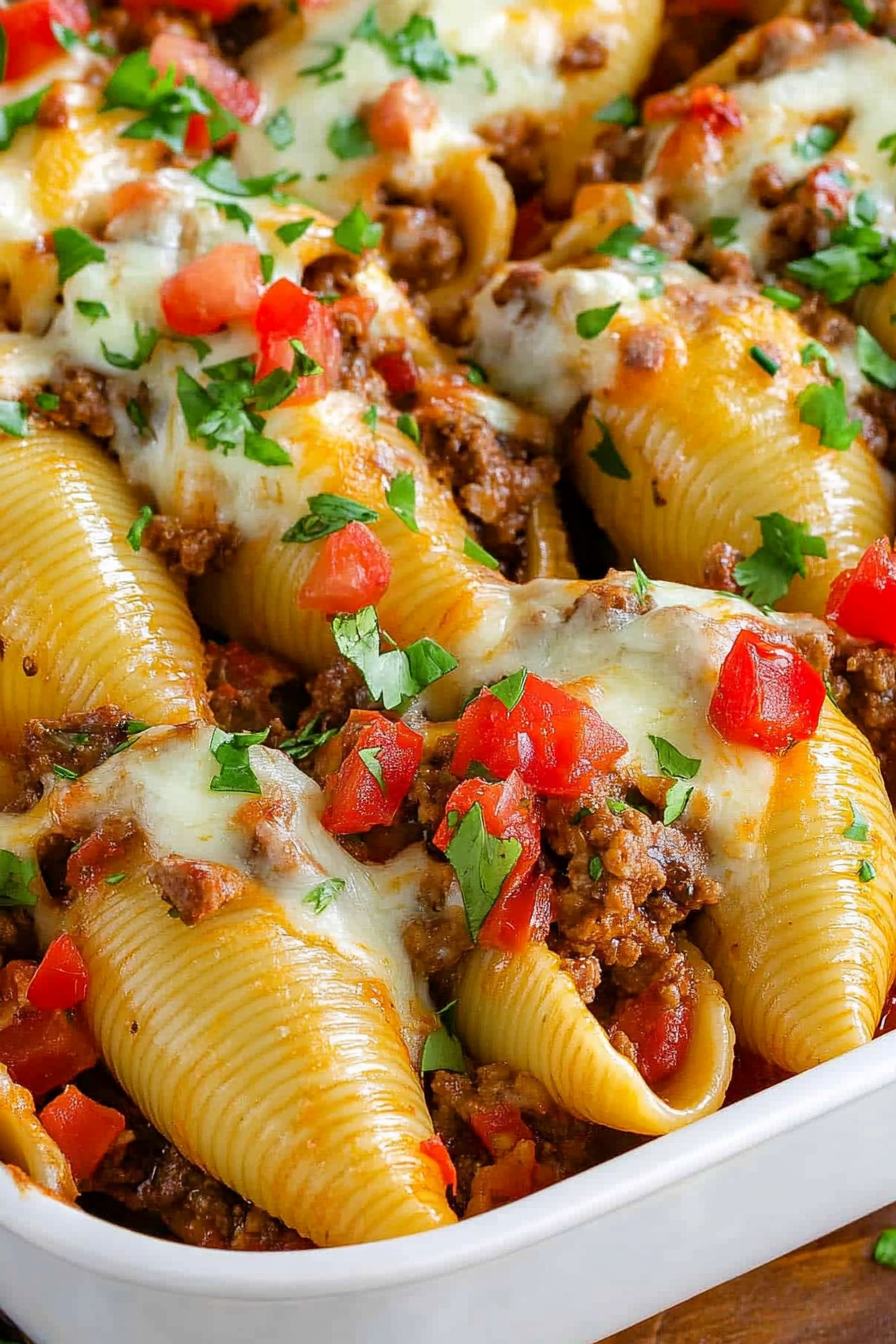 Taco Stuffed Pasta Shells Recipe Final Dish Presentation