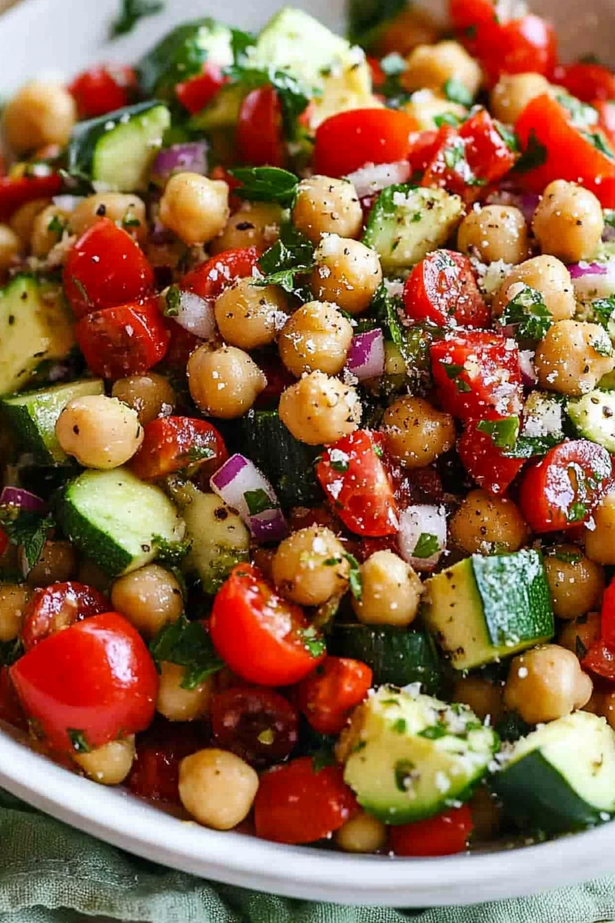 Zucchini, Chickpea, and Avocado Salad Recipe Final Dish Presentation
