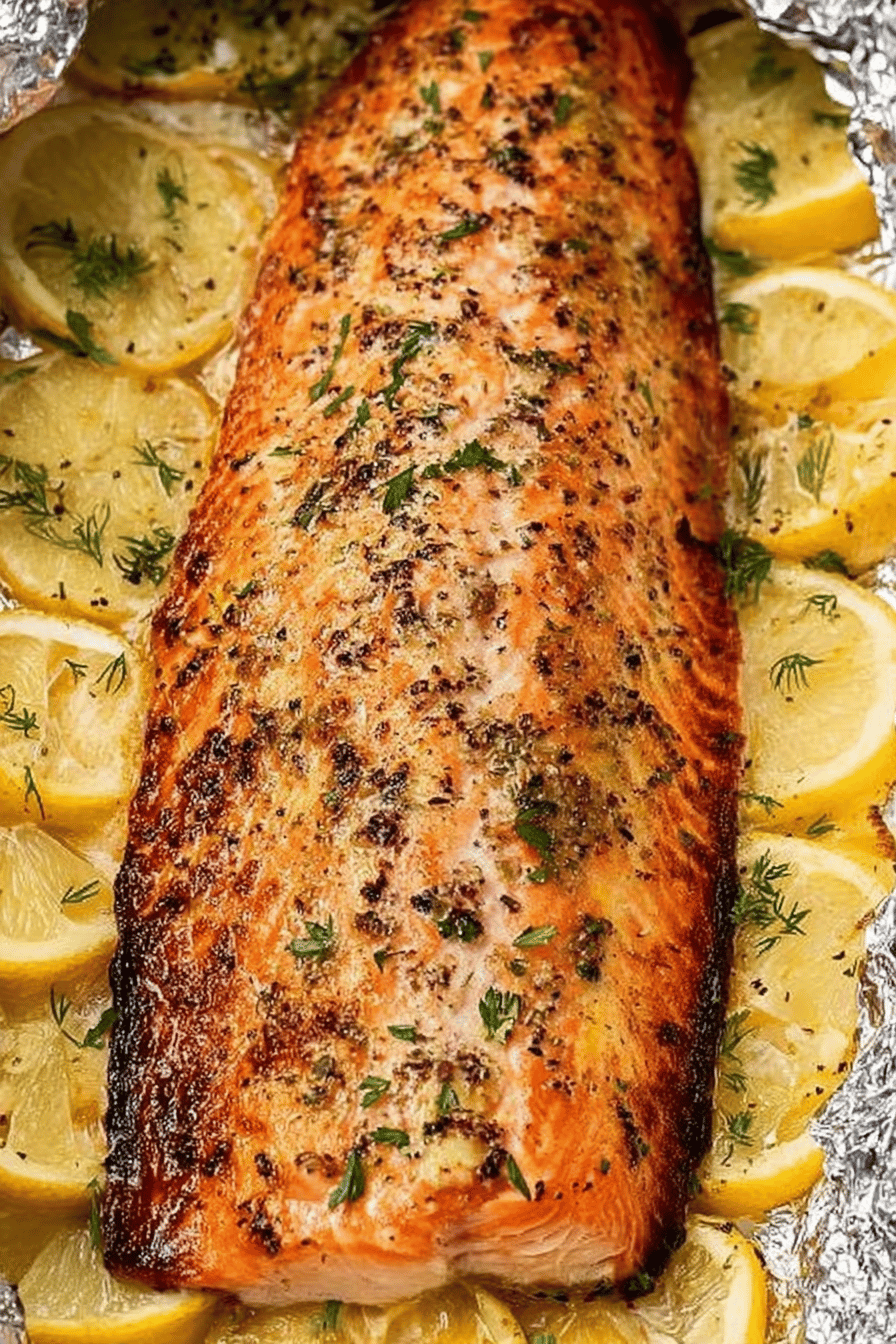 Baked Salmon Wrapped in Foil Recipe final dish beautifully presented and ready to serve