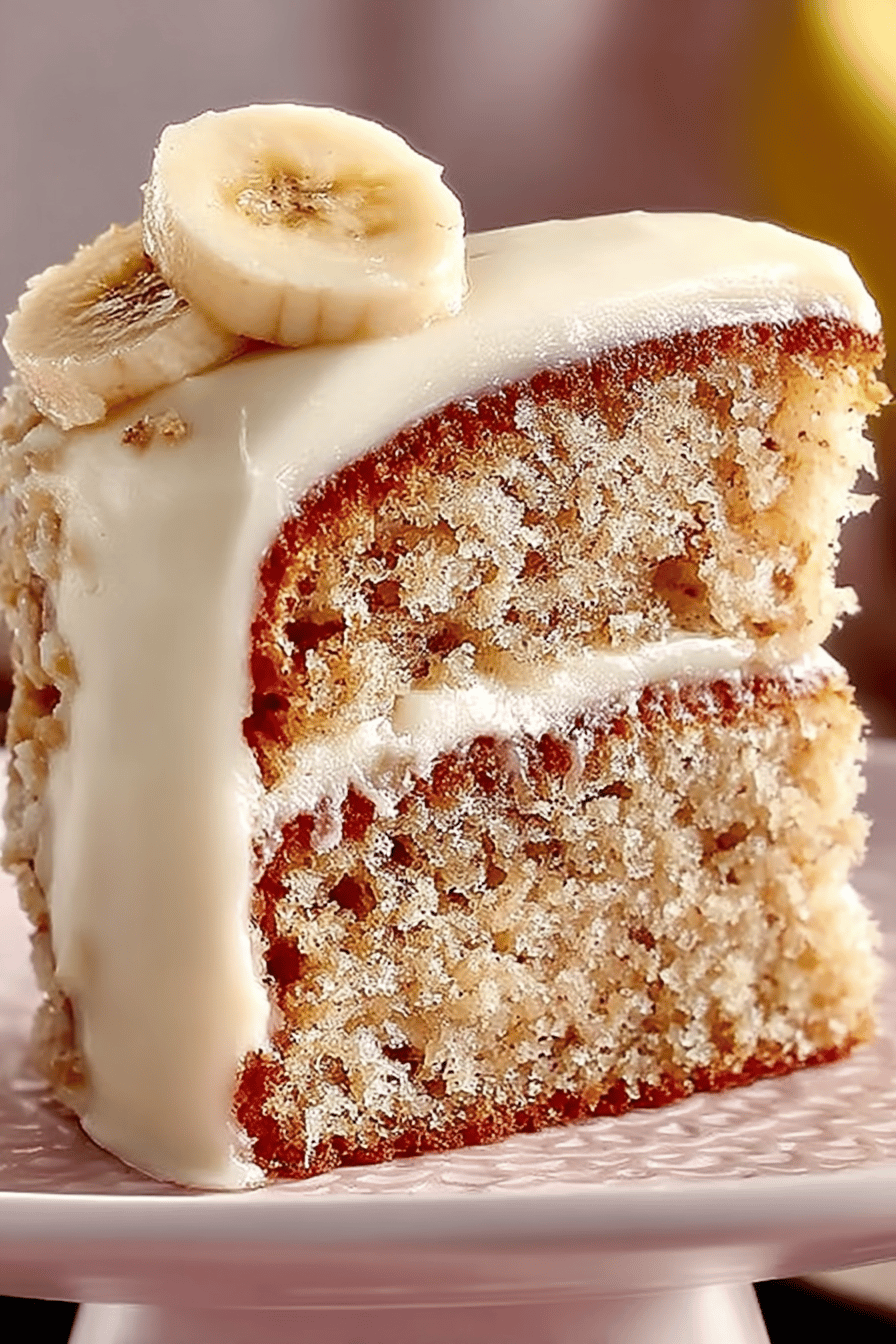 Banana Cake Recipe with Luscious Cream Cheese Frosting final dish beautifully presented and ready to serve