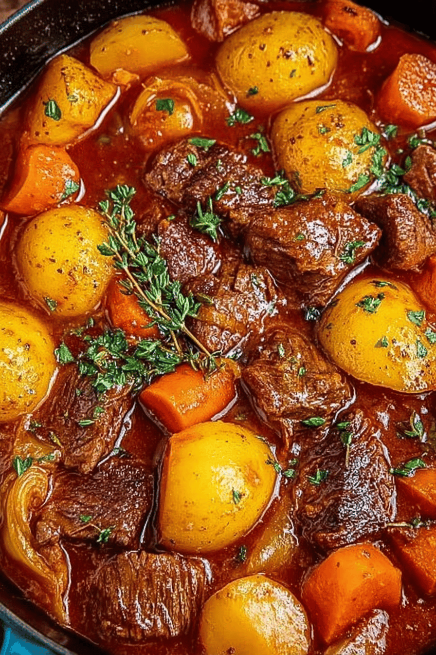 Beef Stew Recipe Details ingredients organized and measured on kitchen counter