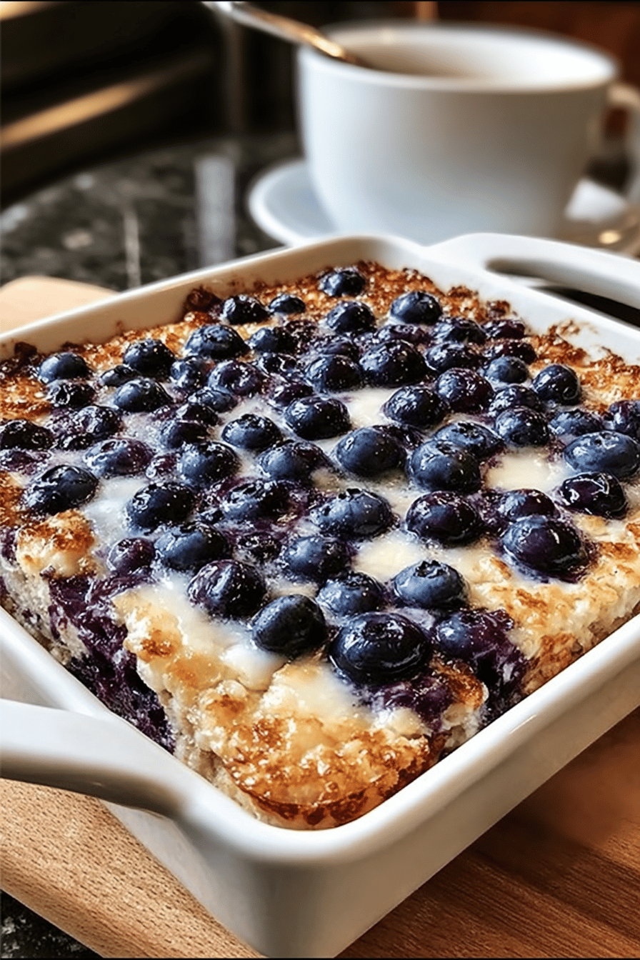 Blueberry Cottage Cheese Breakfast Bake Recipe slice on plate showing perfect texture and swirl pattern