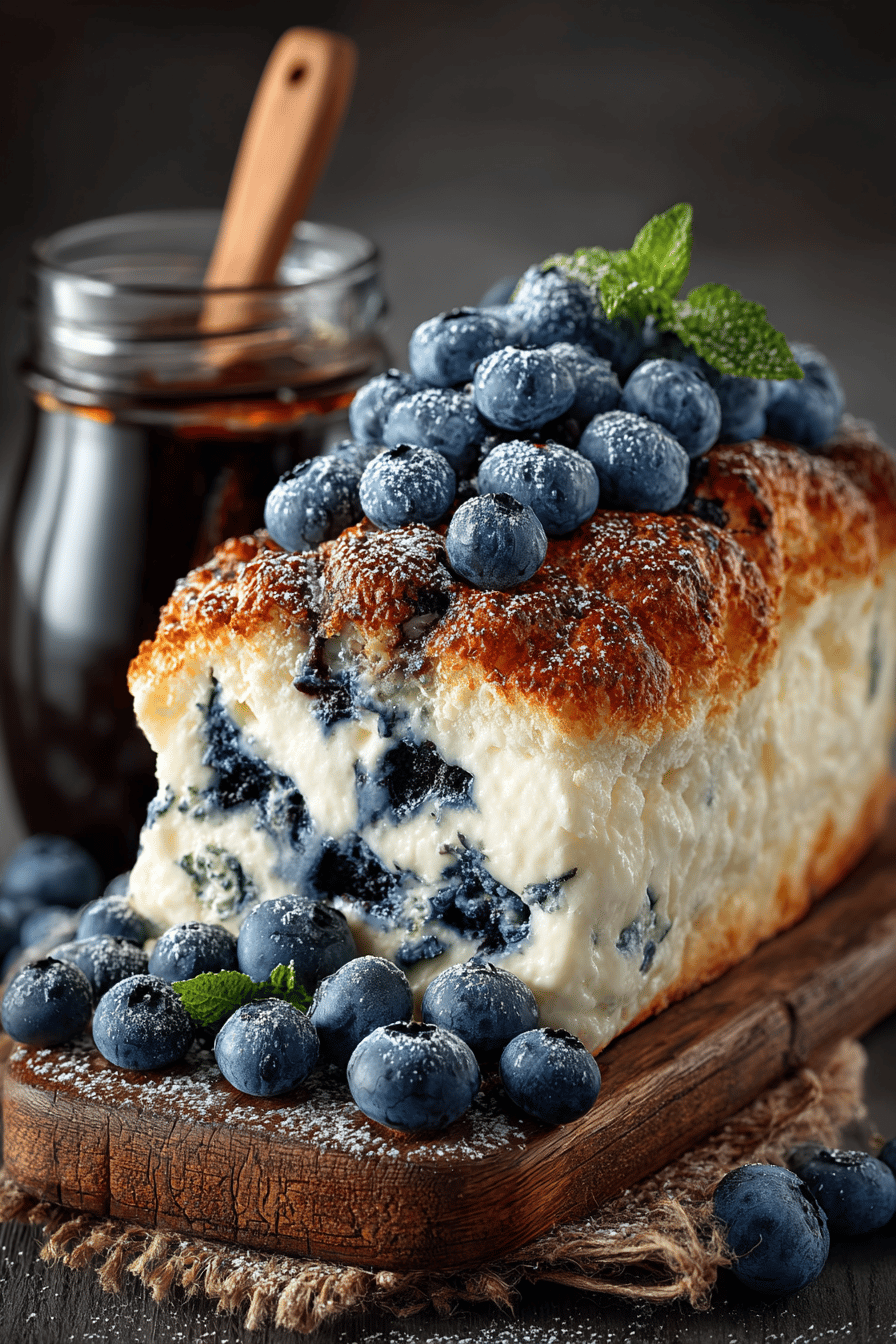 Blueberry and Cottage Cheese Fluffy Cloud Bread Recipe slice on plate showing perfect texture and swirl pattern
