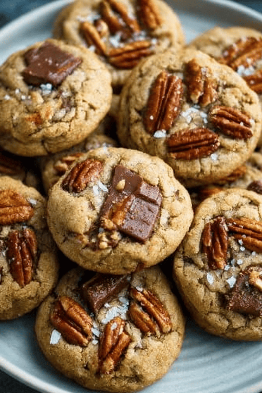 Bourbon Pecan Chocolate Chunk Cookies with Brown Butter final dish beautifully presented and ready to serve