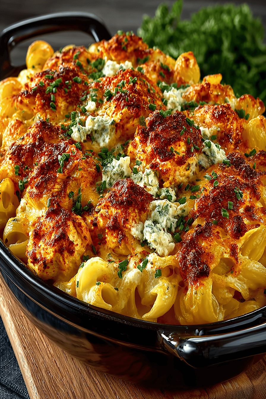 Buffalo Chicken Pasta Casserole Recipe slice on plate showing perfect texture and swirl pattern