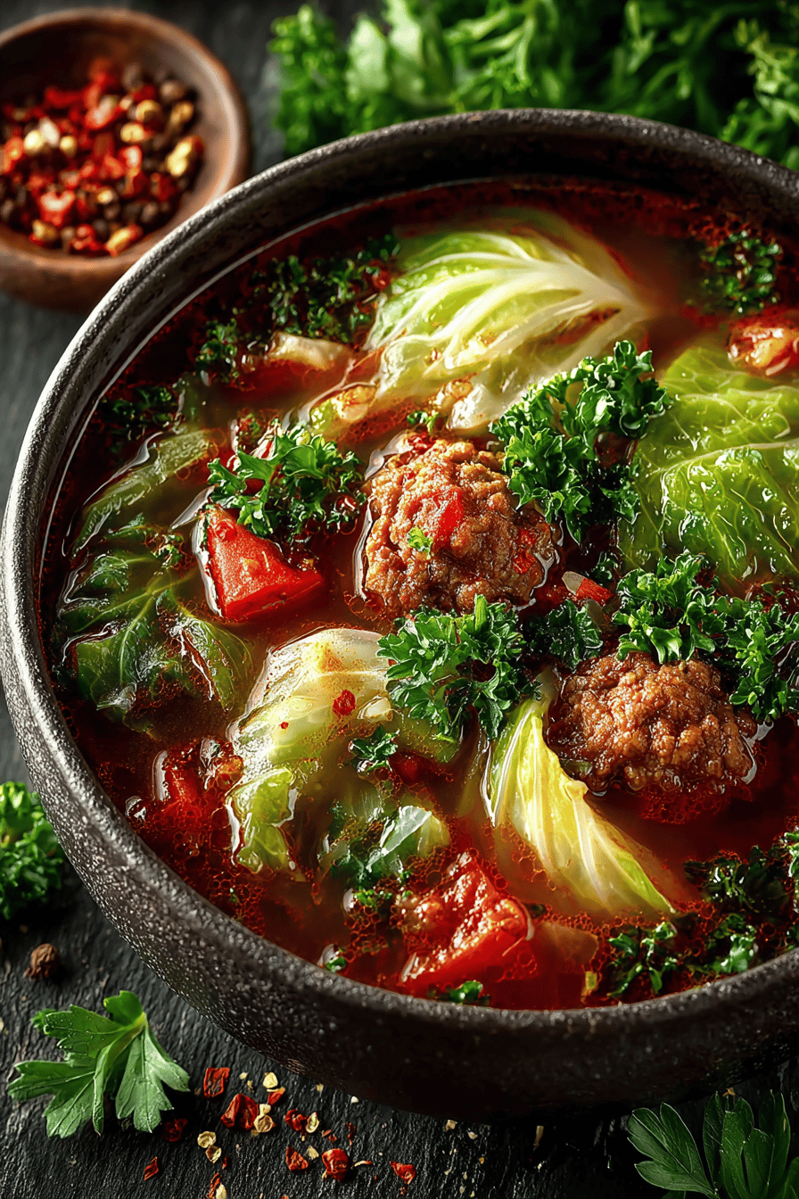Cabbage Roll Soup Recipe slice on plate showing perfect texture and swirl pattern