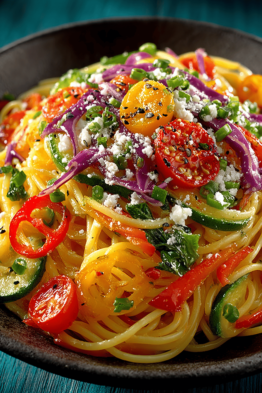 California Spaghetti Salad Recipe ingredients organized and measured on kitchen counter