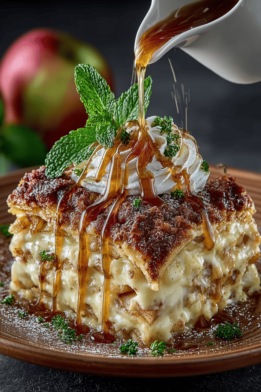 Caramel Apple Cinnamon Roll Lasagna Recipe final dish beautifully presented and ready to serve