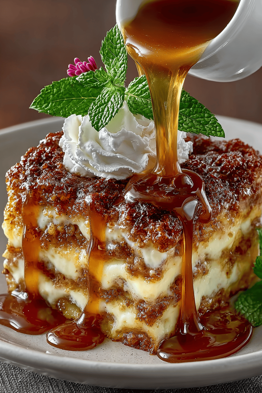 Caramel Apple Cinnamon Roll Lasagna Recipe slice on plate showing perfect texture and swirl pattern