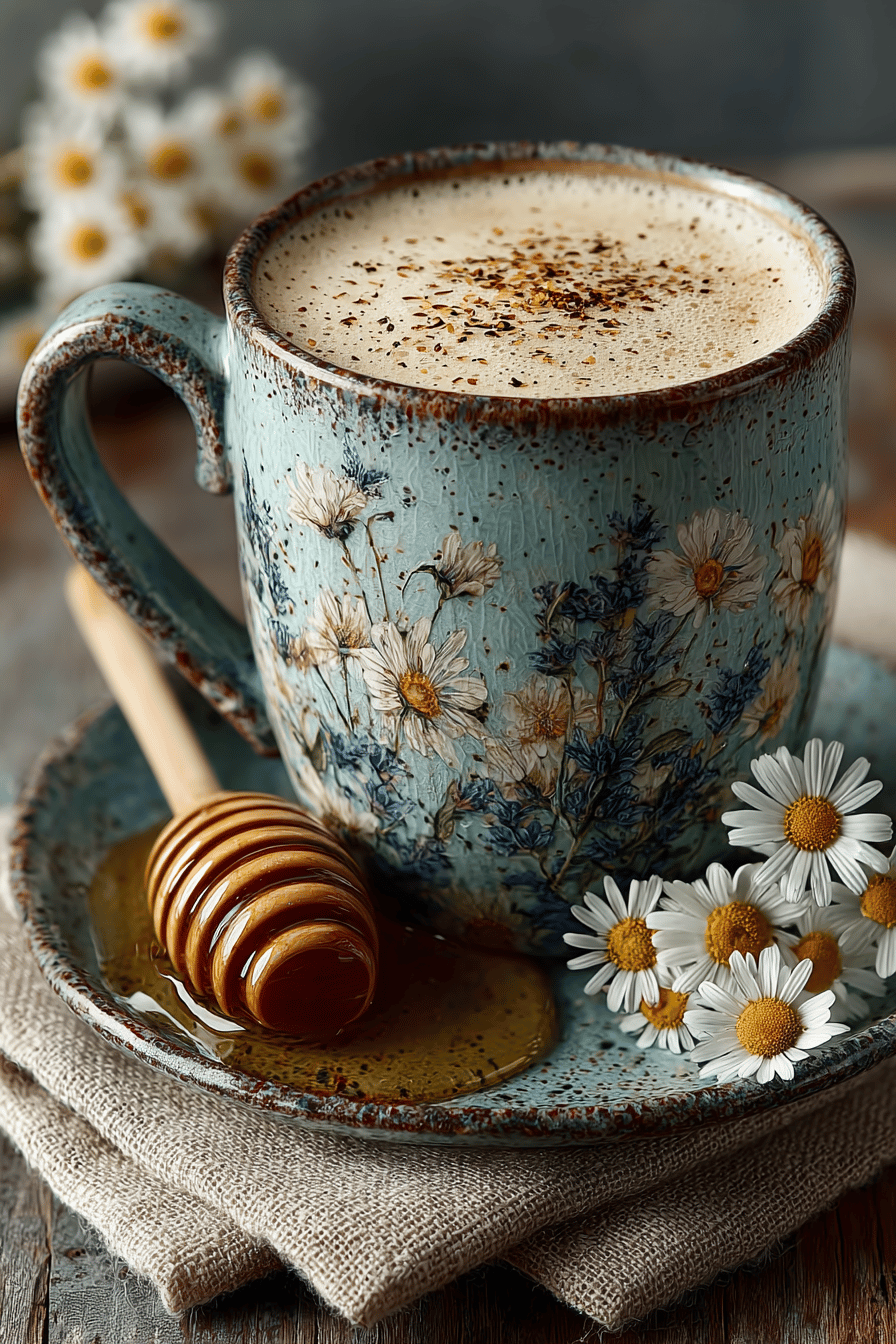 Chamomile Honey Sleepytime Latte Recipe slice on plate showing perfect texture and swirl pattern