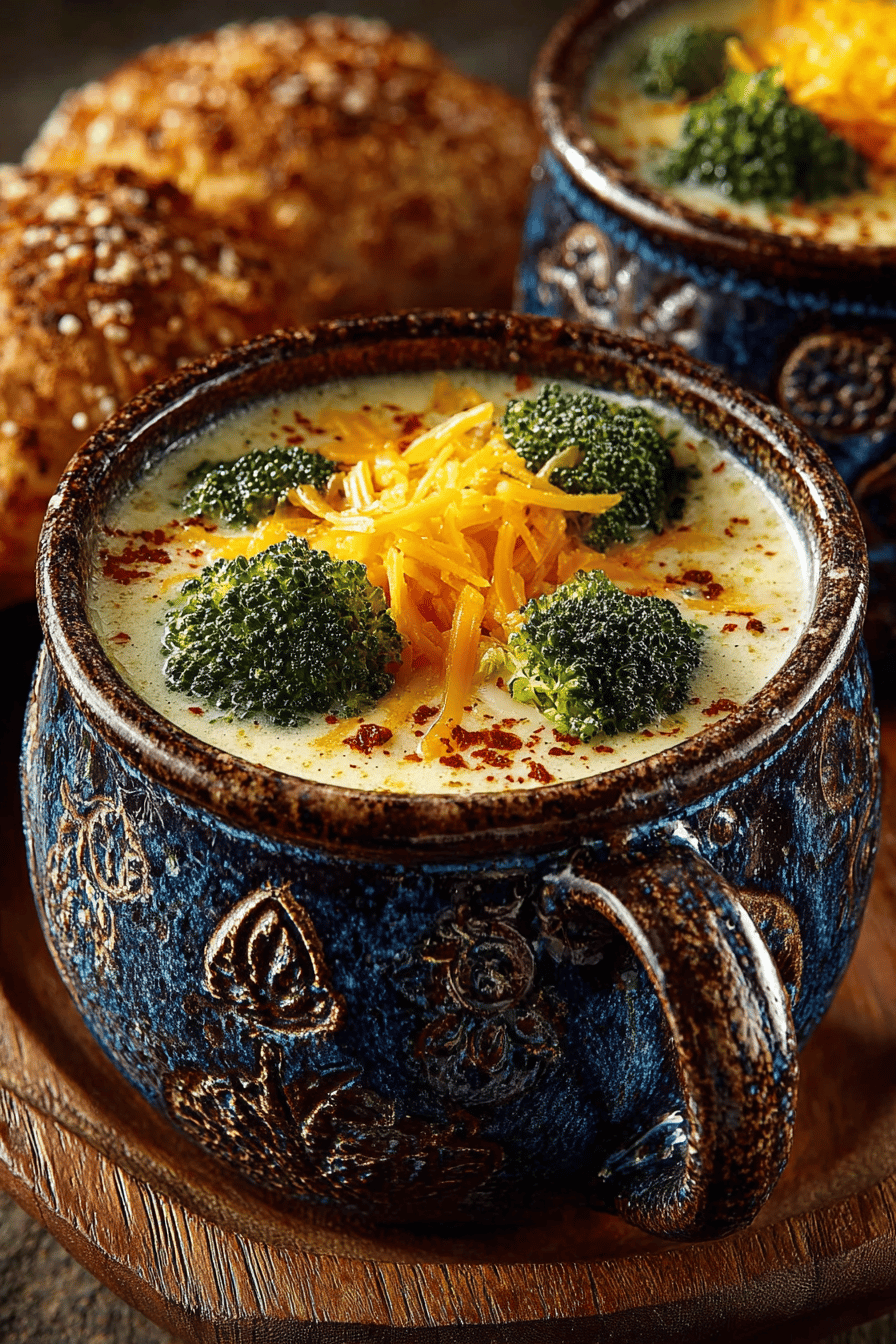 Cheddar Broccoli and Potato Soup Recipe final dish beautifully presented and ready to serve