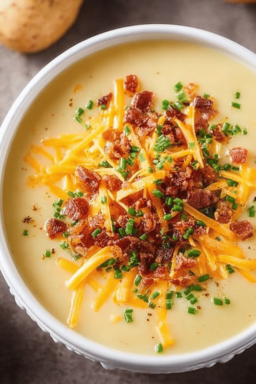 Cheddar Cheese Potato Soup Recipe ingredients organized and measured on kitchen counter