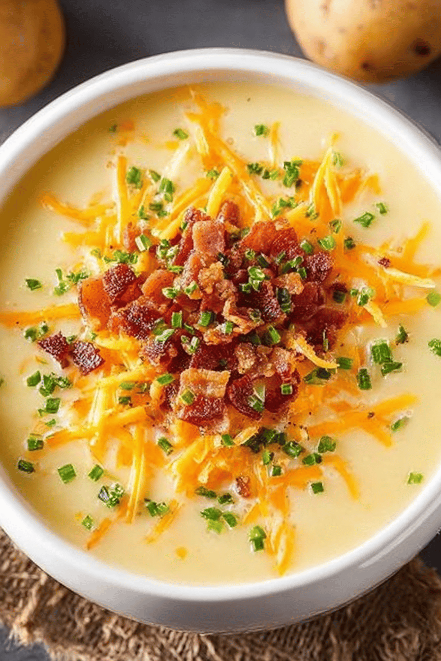 Cheddar Cheese Potato Soup Recipe final dish beautifully presented and ready to serve