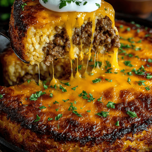 Cheddar-Crusted Ground Beef and Rice Casserole Recipe