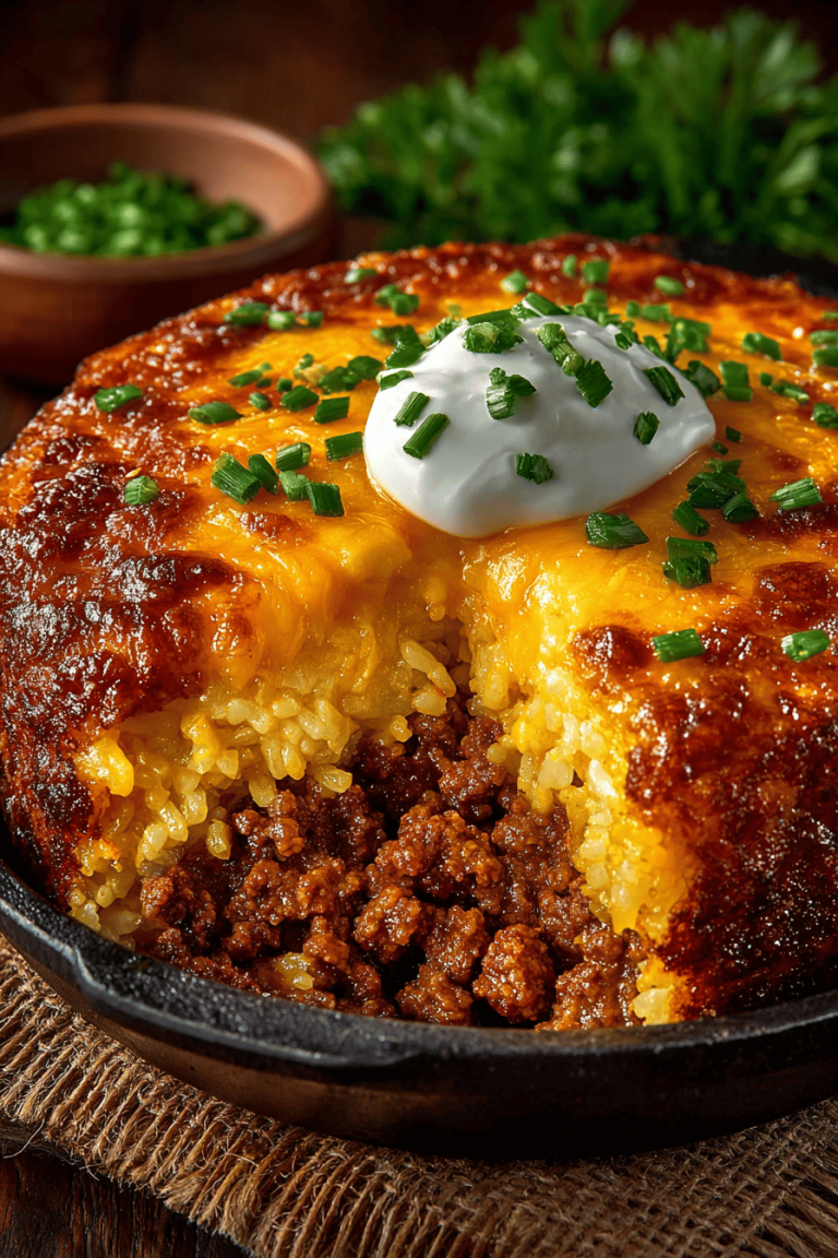 Cheddar-Crusted Ground Beef and Rice Casserole Recipe