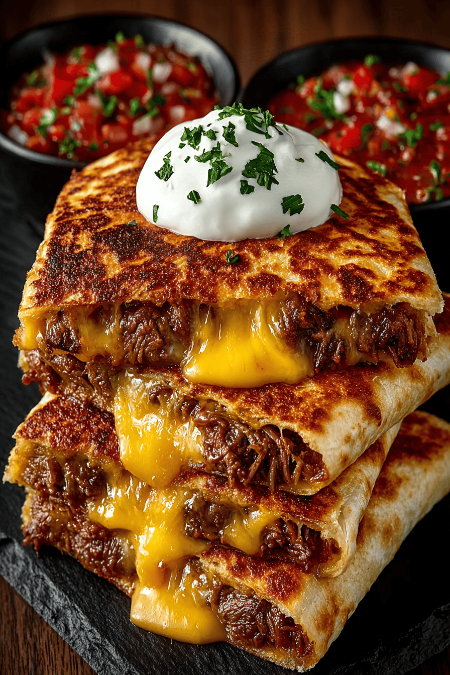 Cheese Steak Quesadillas Recipe slice on plate showing perfect texture and swirl pattern