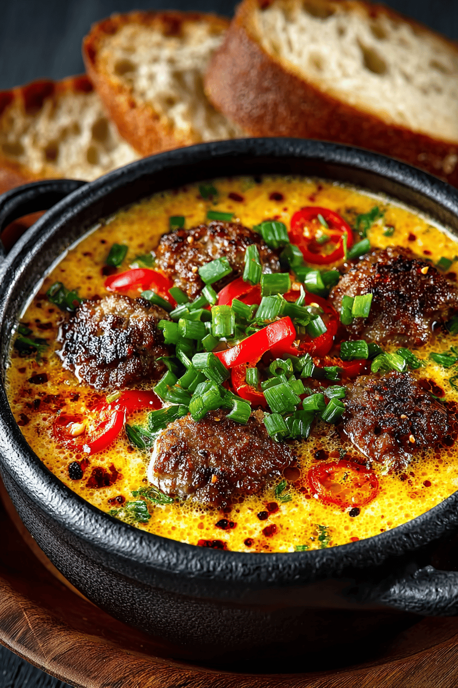 Cheeseburger Soup Recipe How to Make a Cozy Comfort Dish slice on plate showing perfect texture and swirl pattern