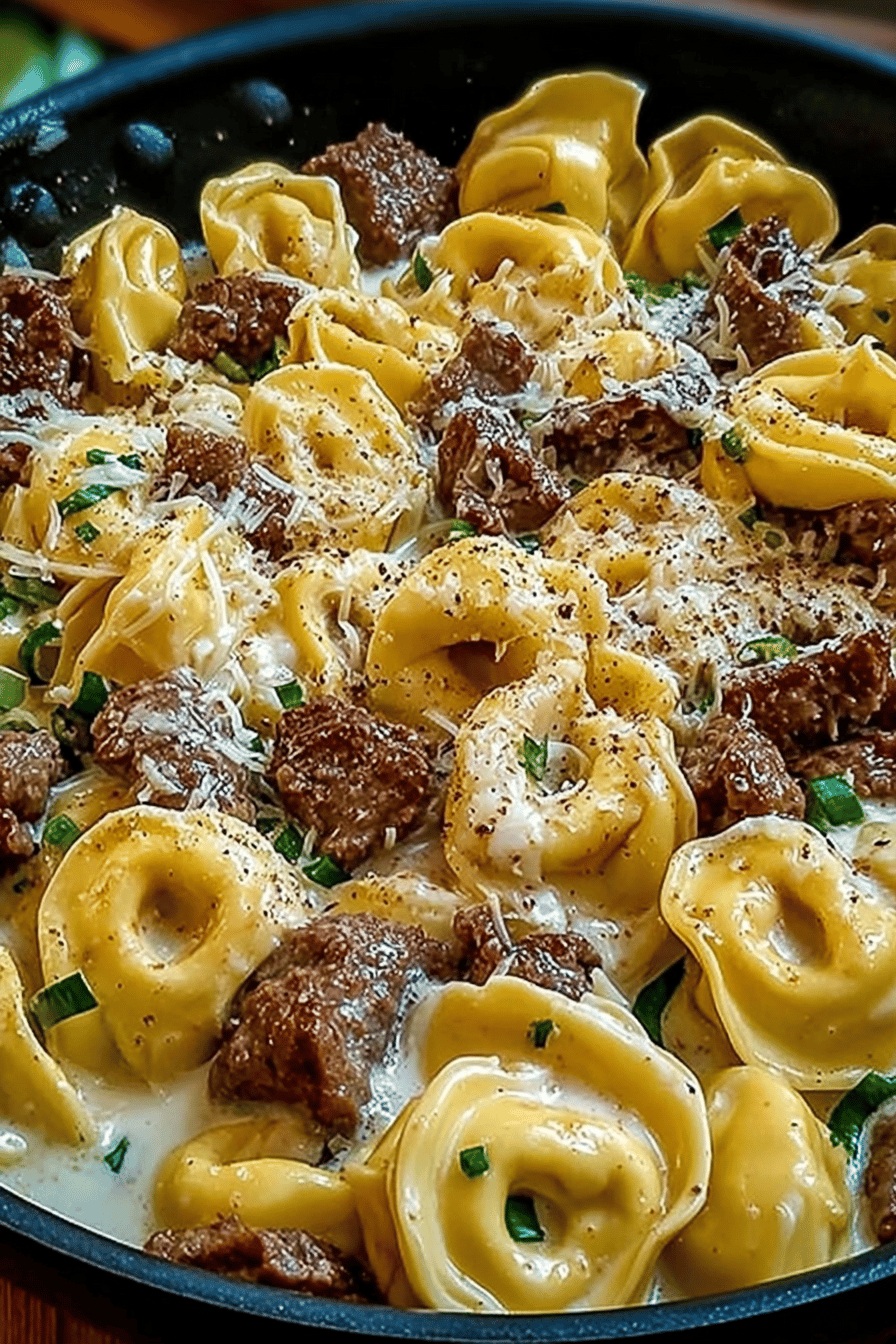 Cheesesteak Tortellini in a Creamy Provolone Cheese Sauce Recipe