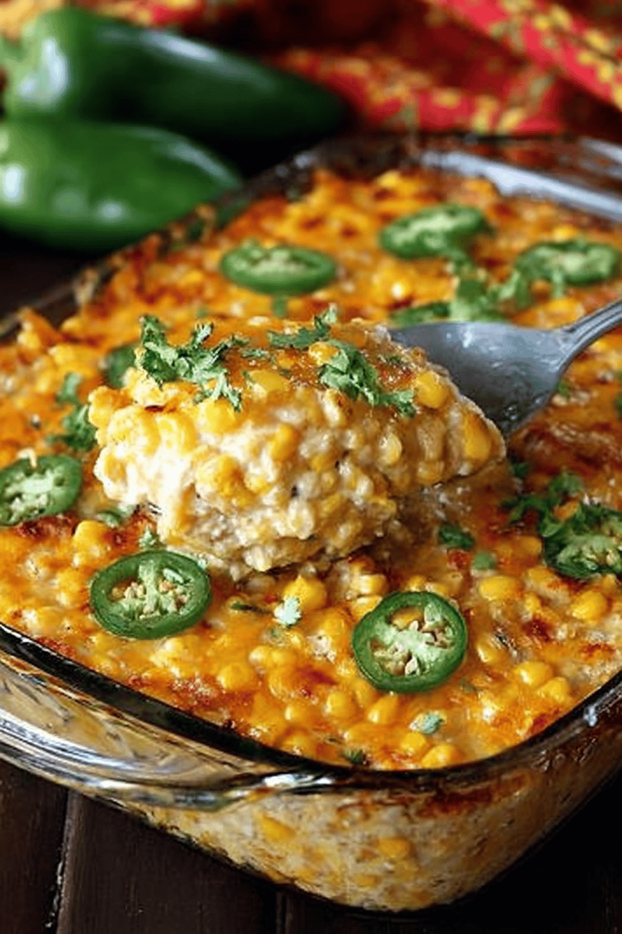 Cheesy Fiesta Corn Casserole Recipe final dish beautifully presented and ready to serve