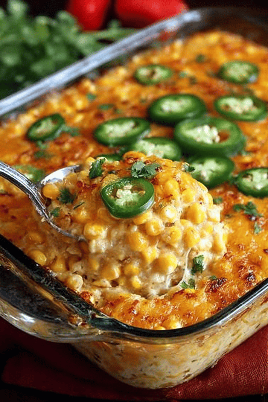 Cheesy Fiesta Corn Casserole Recipe slice on plate showing perfect texture and swirl pattern