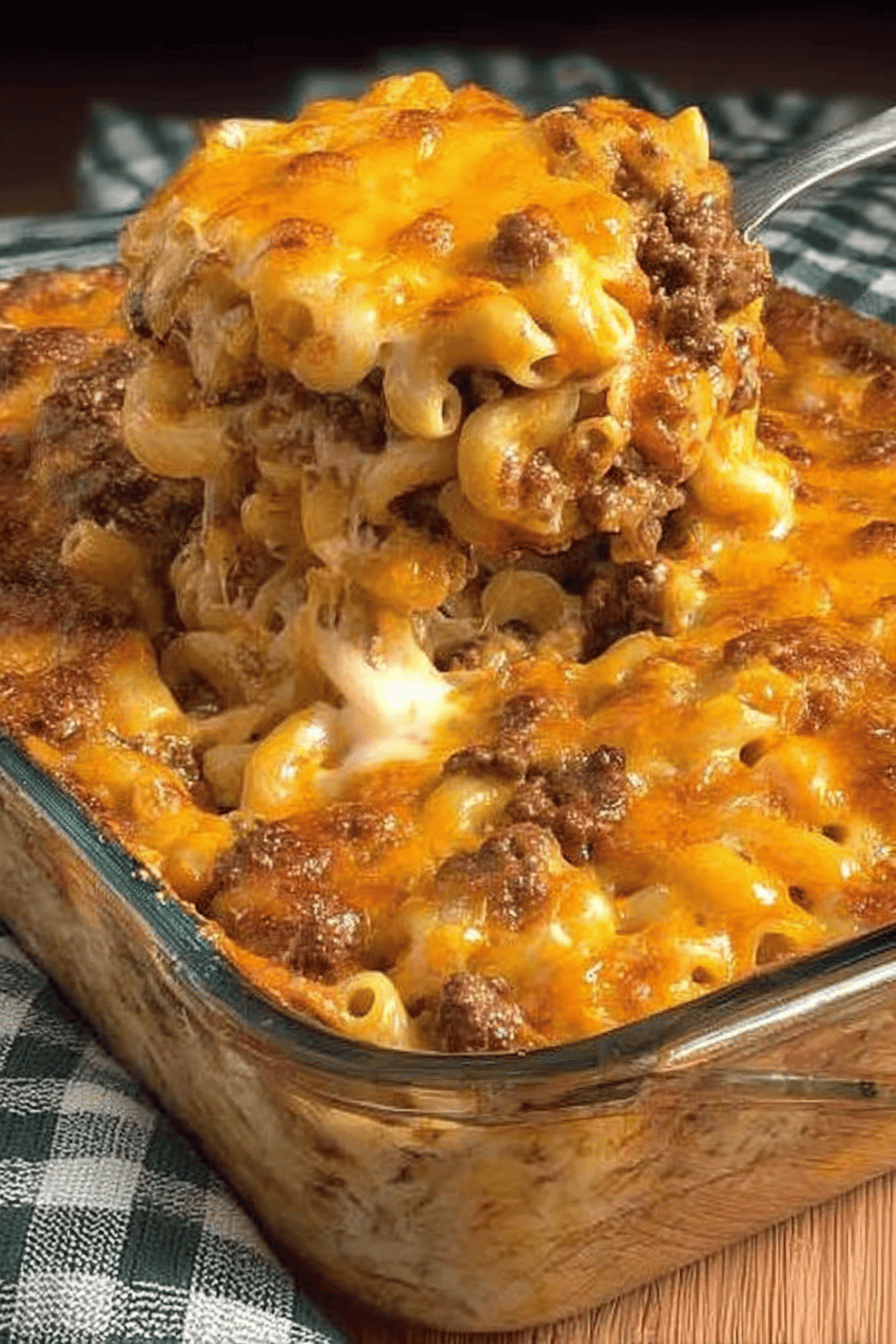 Cheesy Hamburger Casserole Recipe ingredients organized and measured on kitchen counter