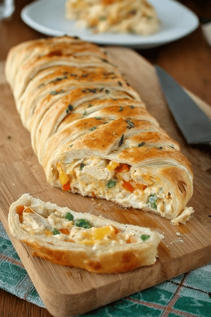Chicken Pot Pie Crescent Braid Recipe final dish beautifully presented and ready to serve