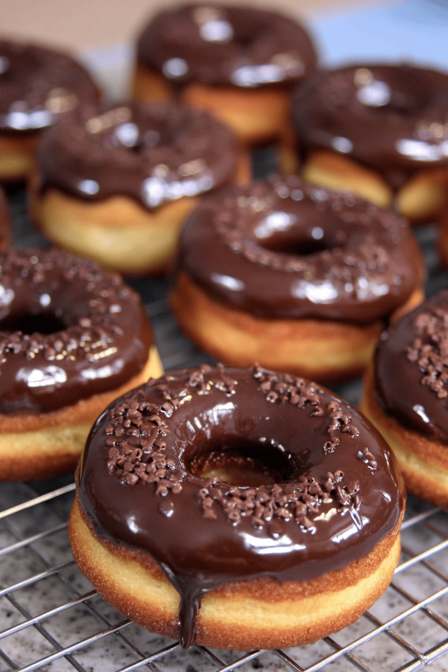 Chocolate Glaze Cake Donuts Recipe slice on plate showing perfect texture and swirl pattern