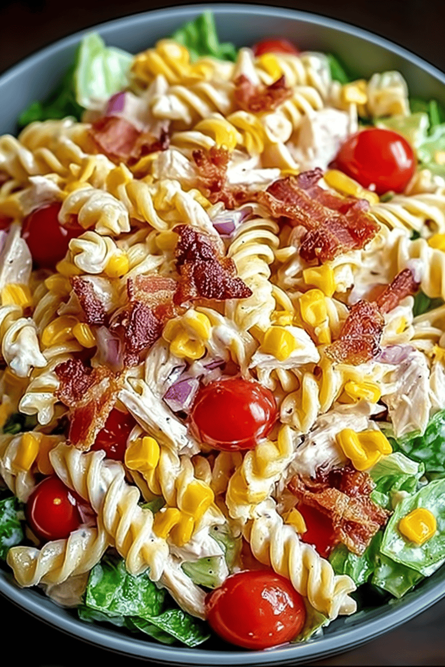 Club Sandwich Pasta Salad Recipe slice on plate showing perfect texture and swirl pattern
