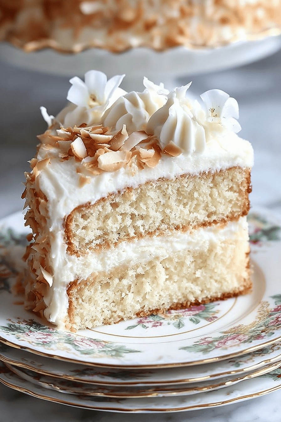 Coconut Cake Recipe Featuring Cream Cheese Coconut Frosting final dish beautifully presented and ready to serve