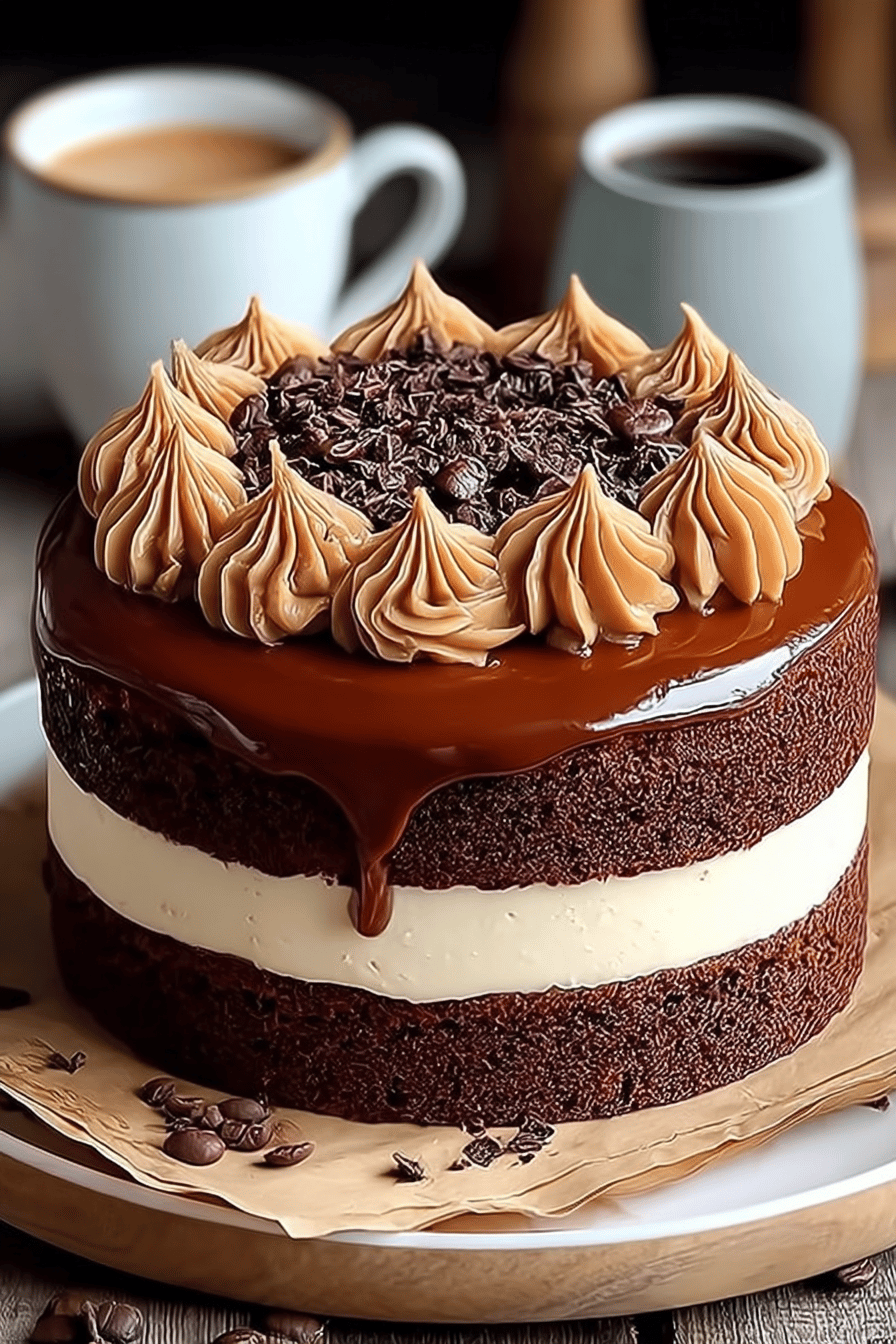 Coffee and Chocolate Sponge Cake Recipe slice on plate showing perfect texture and swirl pattern