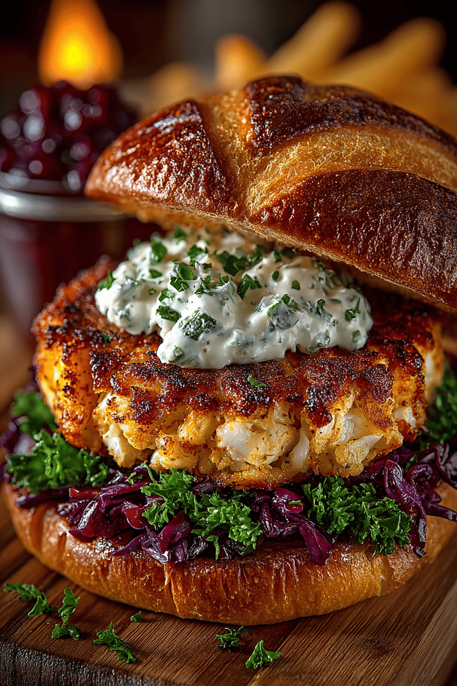 Crab Cake Sandwich Recipe slice on plate showing perfect texture and swirl pattern