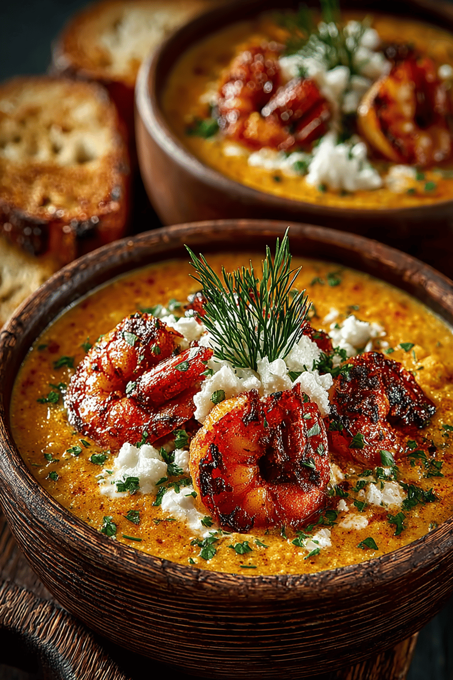 Crab and Shrimp Seafood Bisque Recipe ingredients organized and measured on kitchen counter