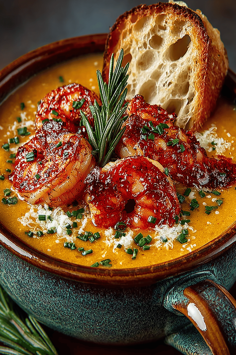 Crab and Shrimp Seafood Bisque Recipe slice on plate showing perfect texture and swirl pattern