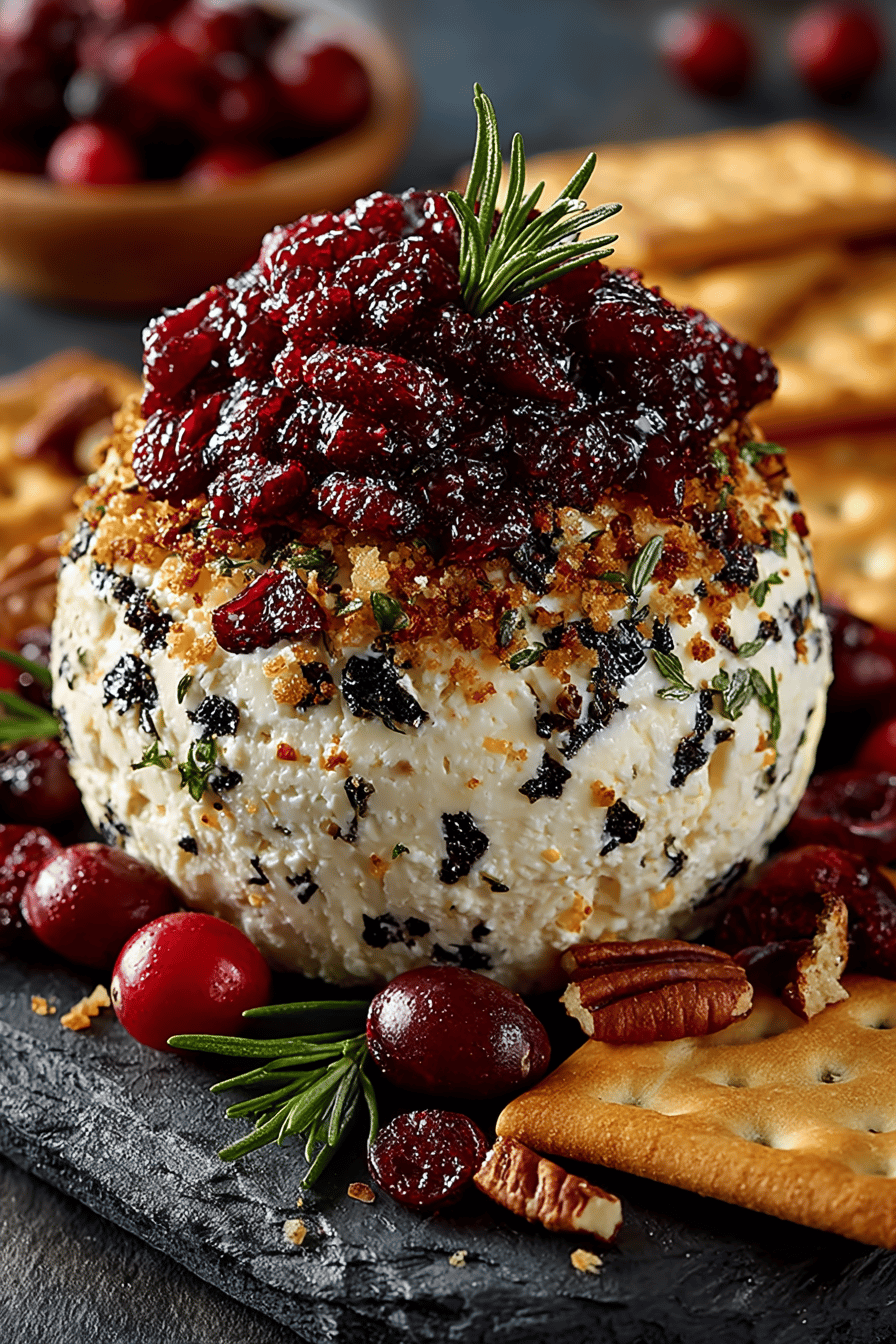 Cranberry Pecan Cheese Ball Recipe slice on plate showing perfect texture and swirl pattern